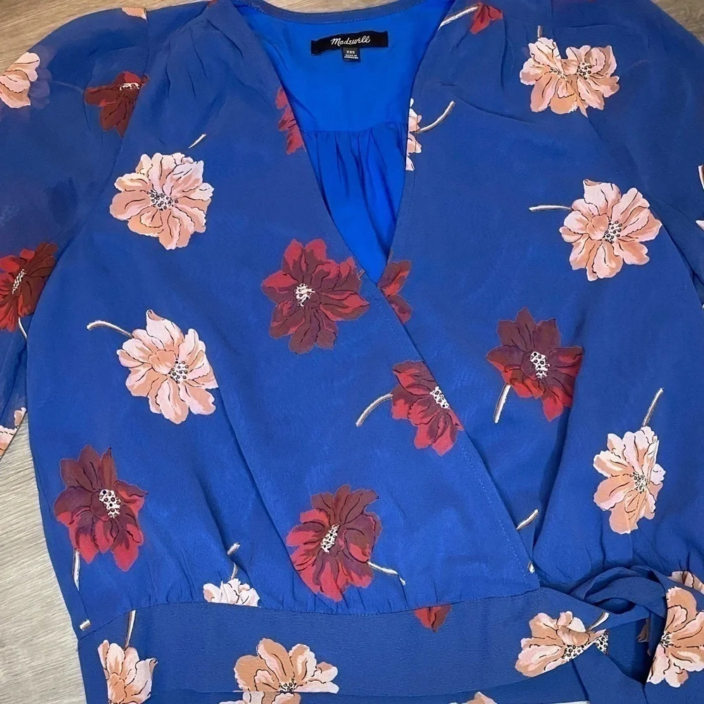 Madewell Effie Blue Floral Woven Wrap Top